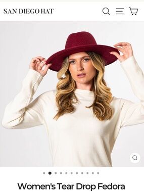 San Diego Hat Company Burgundy Tear Drop Fedora